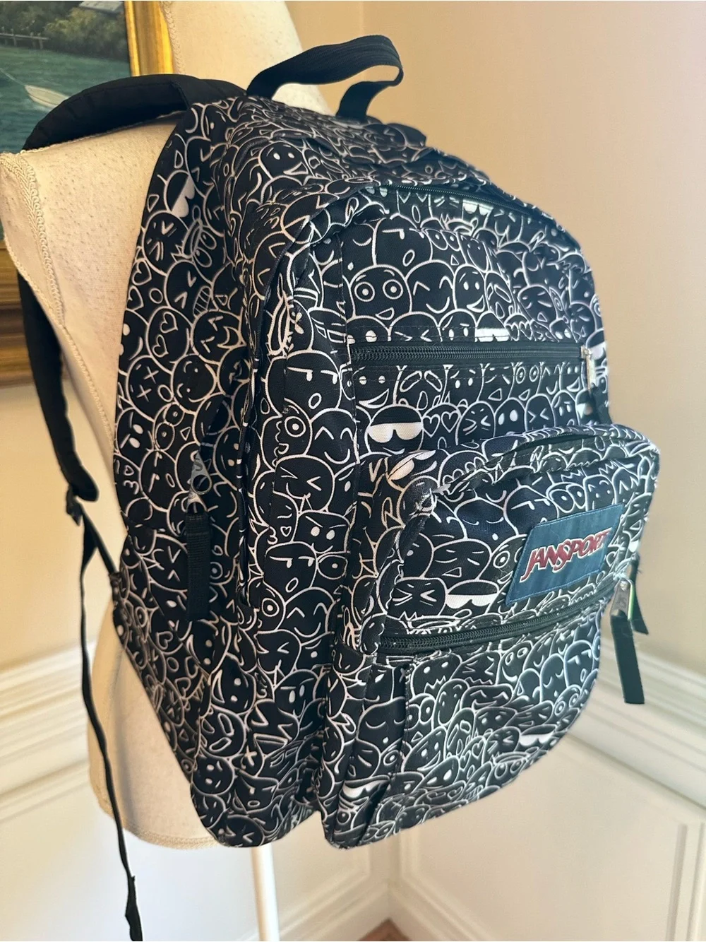 JANSPORT Black White Emoji Print Big Student Backpack